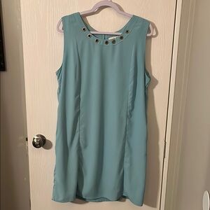 Sleeveless Aqua Dress with Grommet Detail and Pockets